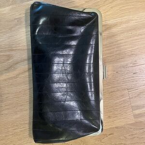 Black Leather Clutch with Gold Trim